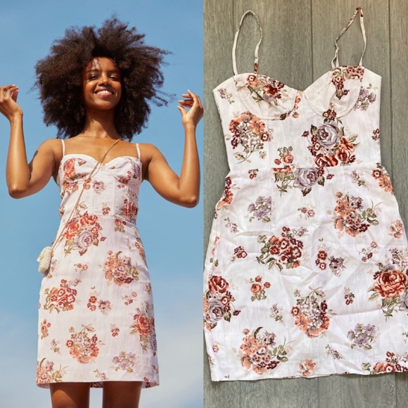 Floral print mini linen dress - Picture 6 of 16